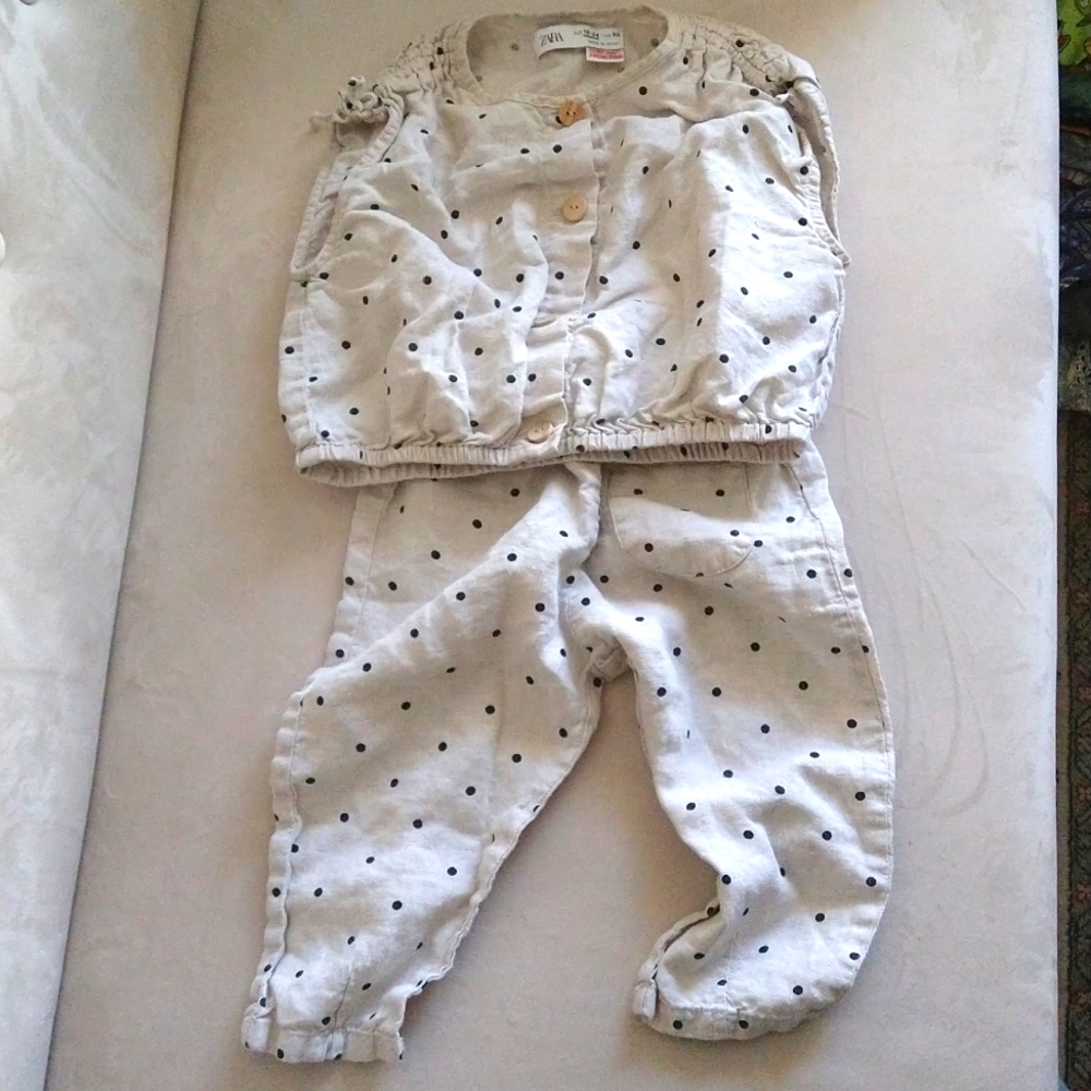 ZARA LINEN POLKA DOT CHILDRENS TOP AND PANTS SET